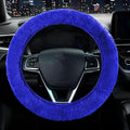 Furry Car Steering Wheel Cover, Heat Absorbing Fluffy Soft Warm Plush Non-Slip, 14 1/2-15 inch, for Women Girls, Blue