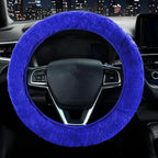 Furry Car Steering Wheel Cover, Heat Absorbing Fluffy Soft Warm Plush Non-Slip, 14 1/2-15 inch, for Women Girls, Blue
