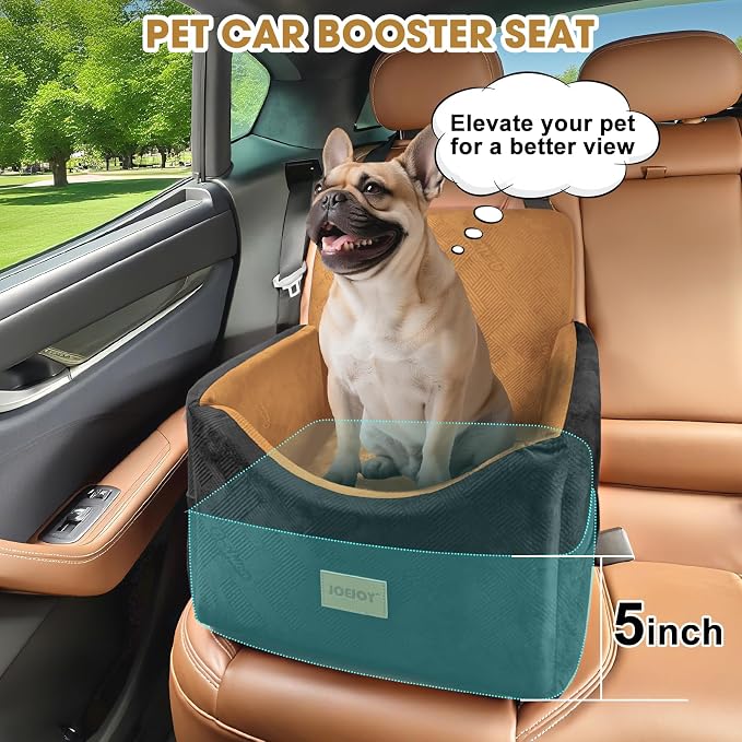 Dog Car Seats for Small Medium Dogs Under 35lbs, Dog Booster Seat with Detachable Washable Cover and Cushion, Memory Foam Pet Car Seat with Safety Belt and Storage Pockets (Brown)