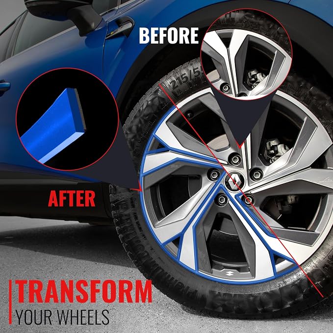 BASiQ Universal Styling Trim - 26 Feet, 6 Colors, Flat Design, Easy to Apply with Premium 3M Tape - Versatile Rim Styling and Color Accent for Cars, Trucks, SUVs - Blue