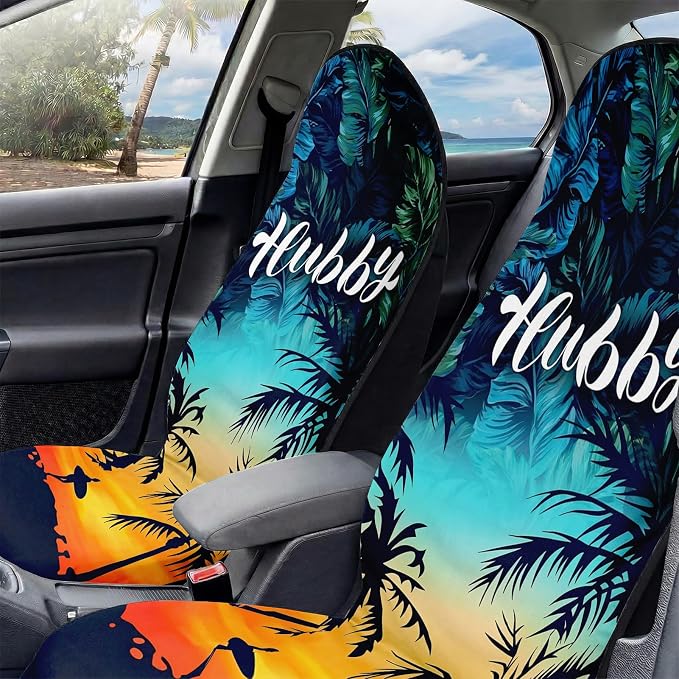 2 Pack Car Seat Towel Covers, Sweat-Proof Microfiber Seat Protectors for Gym, Running, Beach & Workout, Breathable Quick-Dry, Machine Washable, Tropical Palm Sky Print, Universal Fit