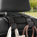 Leather Car headrest hook for purses and bags (Black Carbon fiber, 2pcs) | Leather wrap hook with Larger strap holder, friendly to your leather purse. Strong load up to 44lbs.