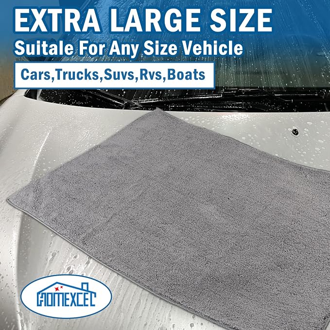Professional Large Microfiber Car Drying Towels 2 Pack, Lint Free, Scratch Free, Highly Absorbent Drying Towel for Cars, SUVs, RVs, Trucks, and Boats,31" x 24",Grey