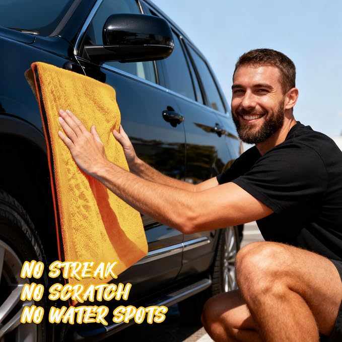 PUGPIU 1400GSM Extra Large Microfiber Car Drying Towel Detailing 48"X24" | Flash Detail Car Wash Drying Towel Edgeless with Two Sided Soft Twisted-Loop, No Water Spots Streaks for Auto Car (Yellow)