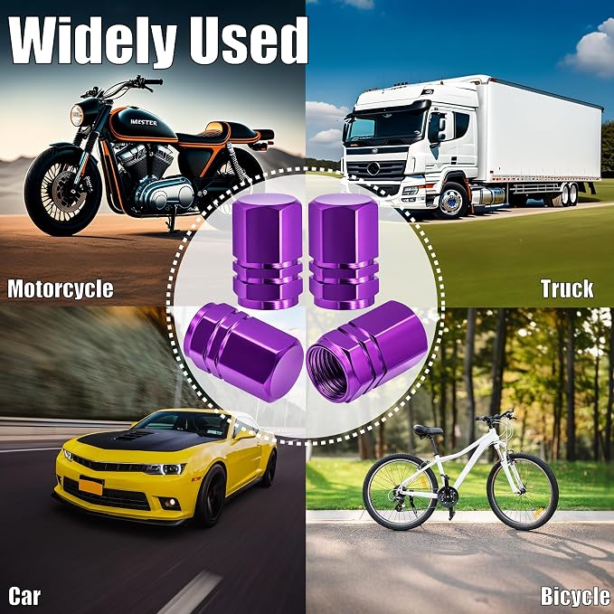 4PCS Tire Valve Stem Caps, with Rubber O-Ring, Corrosion Resistant Leak-Proof, Aluminum Alloy Universal Wheel Valve Covers for Cars, SUV, Trucks, Bikes, Motorcycles, Bicycles(Purple)