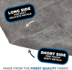 The Miner - Professional Metal Polishing Microfiber Towels for Cars; Safe on High-End Wheels and Soft Metals, 70/30 Blend, Dual-Pile, 365GSM, 16in x 16in, Grey (10-Pack)