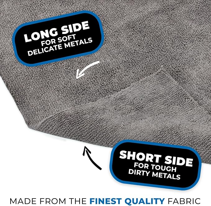 The Miner - Professional Metal Polishing Microfiber Towels for Cars; Safe on High-End Wheels and Soft Metals, 70/30 Blend, Dual-Pile, 365GSM, 16in x 16in, Grey (10-Pack)