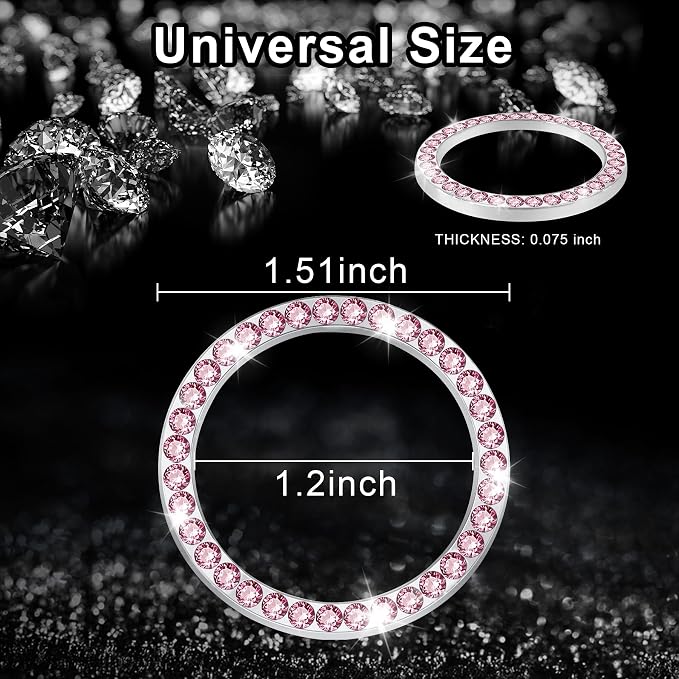 2 PCS Crystal Rhinestone Car Engine Start Stop Decoration, Ring Bling Car Interior Accessories for Women, Push to Start Button Cover Sticker, Automotive Decals, Pink