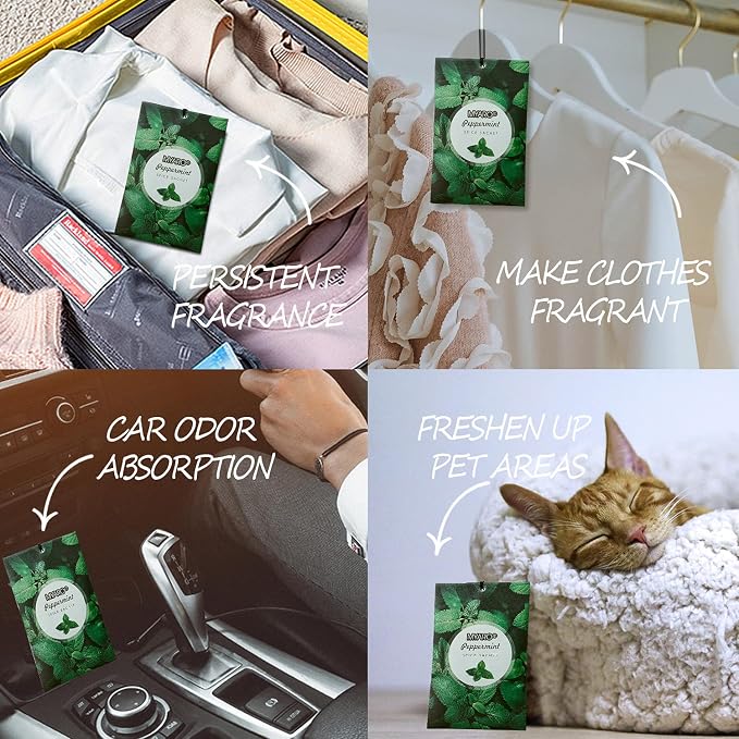 12 Pack Peppermint Scented Sachets for Drawer, Closet Odor Eliminator Air Freshener Bags, Cool Mint Fragrance for Car & Home Aroma