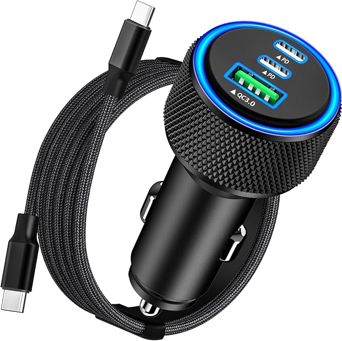 [Apple MFi Certified] iPhone 17 Car Charger Fast Charging, KYOHAYA 3Port 67W PD/QC Car Power Adapter USB-C Car Charger Car Accessories + Type-C Braided Cord for iPhone 17/17 Pro/16 Pro/15/Galaxy/Pixel
