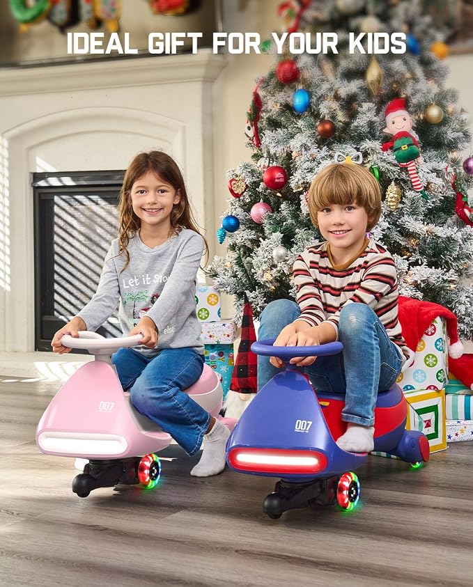 N7 Pro Electric Wiggle Car, Rechargeable Battery, CyberWiggle, 2 in 1 Swing Car, 2 Speeds Max 4 Mph, Anti-Rollover, Flashing Wheels, Bluetooth, Ages 3+, 150 Lbs,Pinkish White