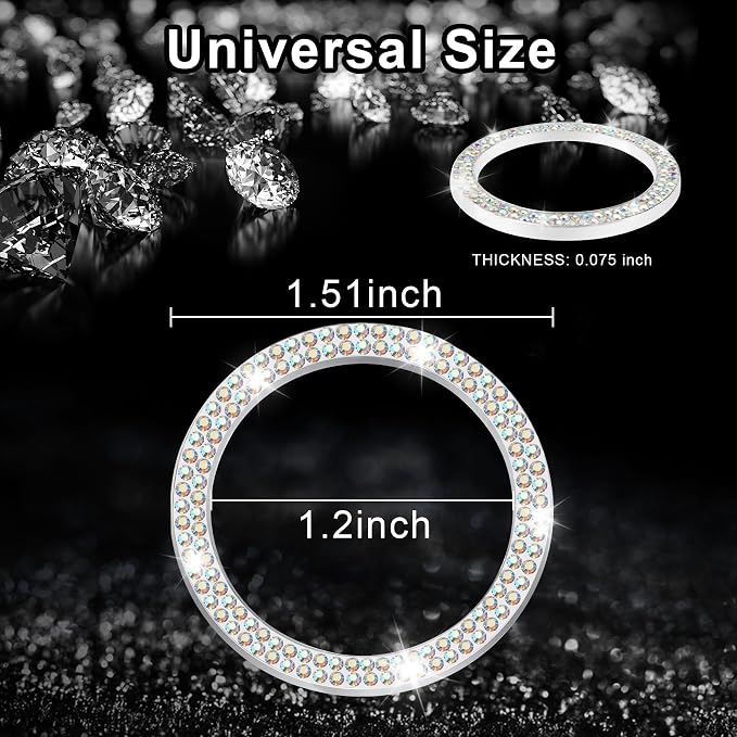 2 PCS Crystal Double Rhinestone Car Engine Start Stop Decoration Ring, Bling Car Interior Accessories for Women, Push to Start Button Cover Sticker, Automotive Decals, Colorful