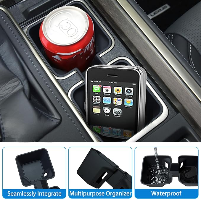 Center Console Cup Holder Inserts for 2024 2025 2026 Lexus GX550 Accessories Non-Slip Cup Holder Silicone Protection Pad Cupholder Coaster Liner for GX 550 Drink Organizer Interior Mat Black