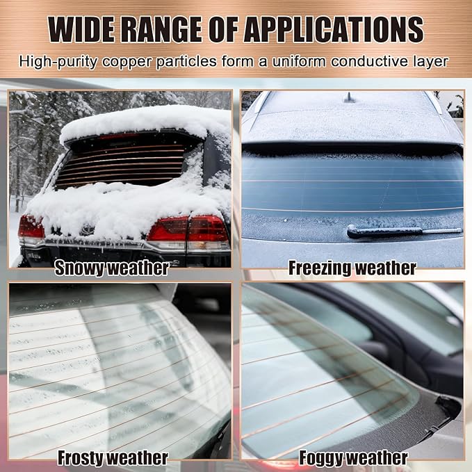 Rear Defroster Repair Kit, Copper Conductive Paint for Repairing Rear Window Defroster Screens with Brush Wipes Masking Paper Strong Adhesion and Fast Repair Performance, 10 Ml