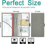 Car Registration & Insurance Holder - Leather Glove Box Organizer, Cool Accessories for ID, Driver's License Cards & Essential Documents, Men & Women, Gray