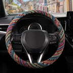 Boho Steering Wheel Cover with Baja Blanket Cloth, Ethnic Style Auto Wheel Cover Made of Coarse Flax, Fits 14 1/2-15 1/4 inches Car Wheel