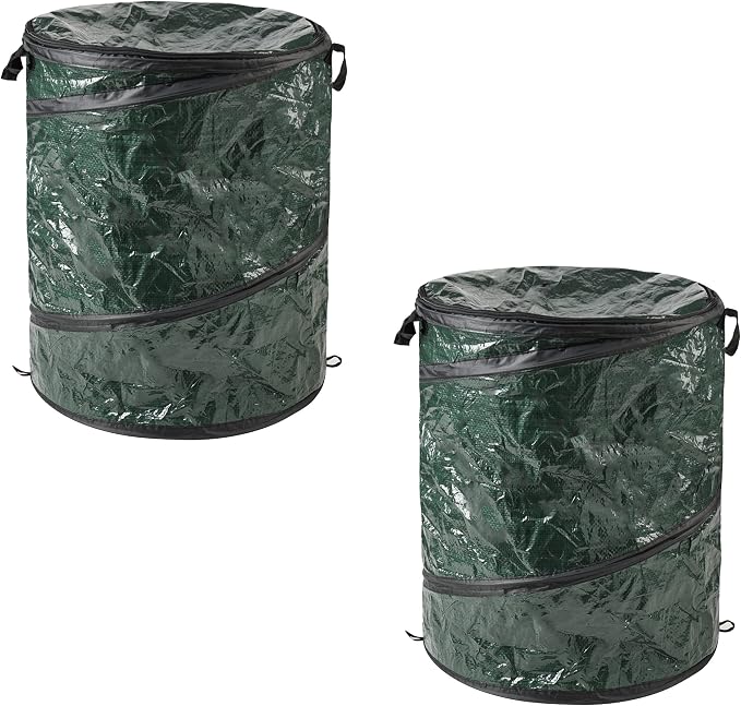 29.5-Gallon Pop up Outdoor Garbage Can Set - Set of 2 Collapsible Trash Cans for Parties, Yard Waste, or Laundry - Camping Accessories by