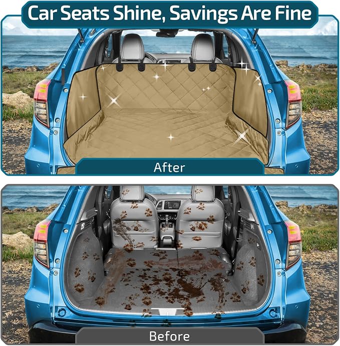 SUV Cargo Liner for Dogs with Side Flaps, Large (54" x 93") Water Resistant Trunk Cover, Non-Slip Pet Area Protector with Bumper Flap, Universal Fit for SUVs Sedans Vans, Khaki