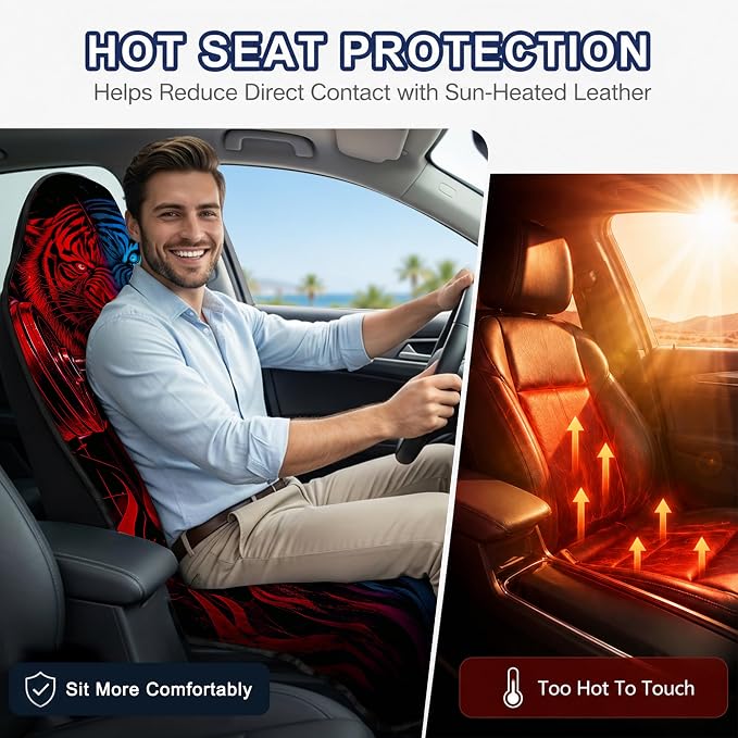 Car Seat Towel Cover 2 Pack for Front Seats, Sweat Absorbent Car Seat Protector with Non-Slip Backing, Waterproof Towel Car Seat Covers for Runners, Gym, Swimming, Beach, Pets, Tiger Strength