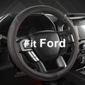 Car Steering Wheel Cover for Ford F-150, F-250, F-350, Expedition (Black +Red-Large Size)