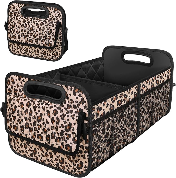 Trunk Organizer for SUV, Car Organizers and Storage with Reinforced Handles, Car Accessories for Women/Men - Large, Leopard Print