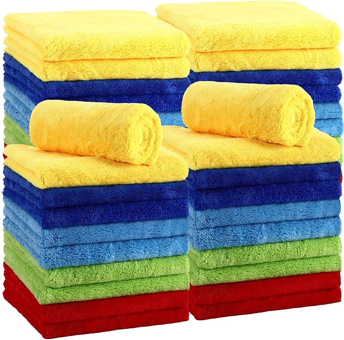 30 Pcs 16 x 16 Inch Edgeless Microfiber Plush Towels for Cars Detailing Drying Wash Polishing Absorbent Cleaning Cloths, 500 GSM (Multicolor)