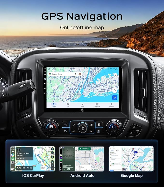 10" 64G Car Stereo for GMC Sierra Chevy Silverado 2014 2015 2016 2017 2018 Upgrade, Touchscreen Radio Head Unit Carplay/Android Auto/GPS/Bluetooth/AM/FM Radio/HD Backup Cam/SWC/Support Bose-System