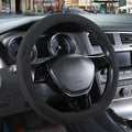 14 inch Black Suede D Shaped Steering Wheel Cover, Breathable Non-Slip Sweat-Proof Wear-Resistant No Pilling, Warm in Winter and Cool in Summer