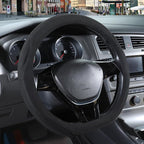 14 inch Black Suede D Shaped Steering Wheel Cover, Breathable Non-Slip Sweat-Proof Wear-Resistant No Pilling, Warm in Winter and Cool in Summer