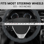 Genuine Gray Leather Steering Wheel Cover for Car, Small 13.5-14 inch – Ergonomic Comfort Grip for Men & Women, Car Steering Wheel Cover for Vehicles with Small Steering Wheels