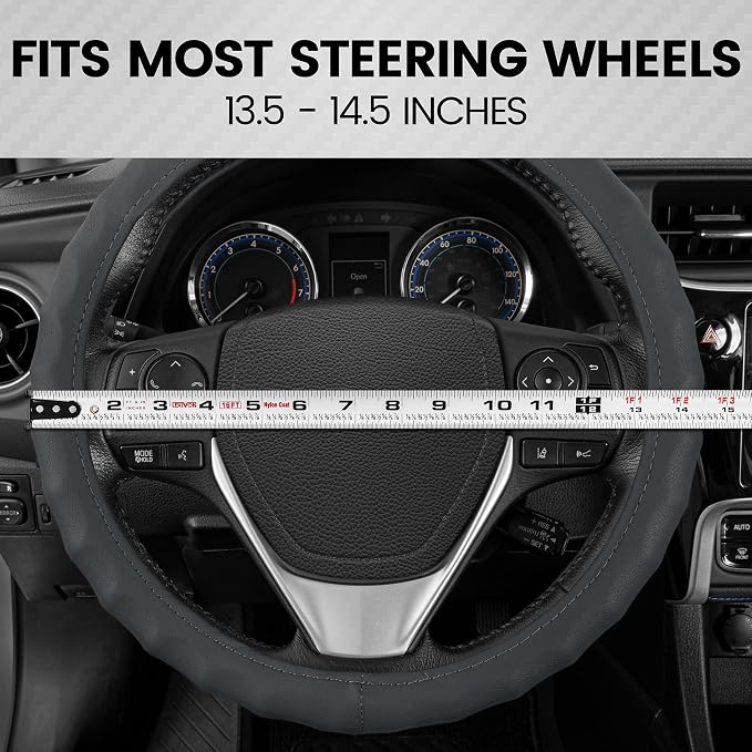 Genuine Gray Leather Steering Wheel Cover for Car, Small 13.5-14 inch – Ergonomic Comfort Grip for Men & Women, Car Steering Wheel Cover for Vehicles with Small Steering Wheels