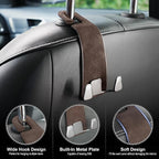 Car Seat Headrest Hook, Premium Suede Double Hook 2 Pack, Universal Hanging Accessories for Purse, Bag, Groceries - Car Interior Accessories (Brown)