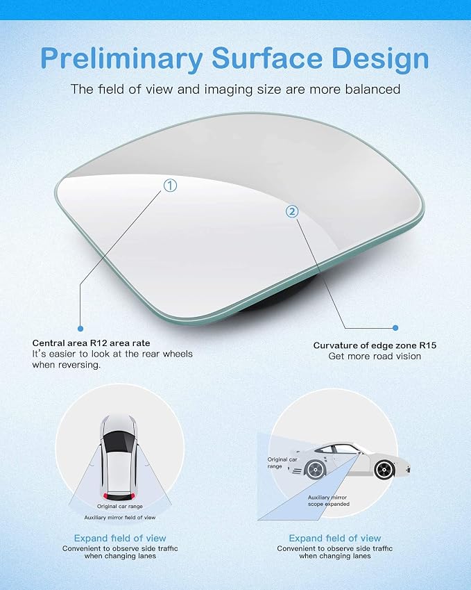 2pcs Fan Shaped Blind Spot Mirror, 360 Degree Adjustabe HD Glass Blind Spot Mirrors, Frameless Convex Rear View Mirror, for any Car, Van, Suv and Trucks.