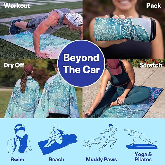2 Pack Car Seat Towel Covers, Sweat-Proof Microfiber Seat Protectors for Gym, Running, Beach & Workout, Breathable Quick-Dry, Machine Washable, Coral Sea Turtle Print, Universal Fit