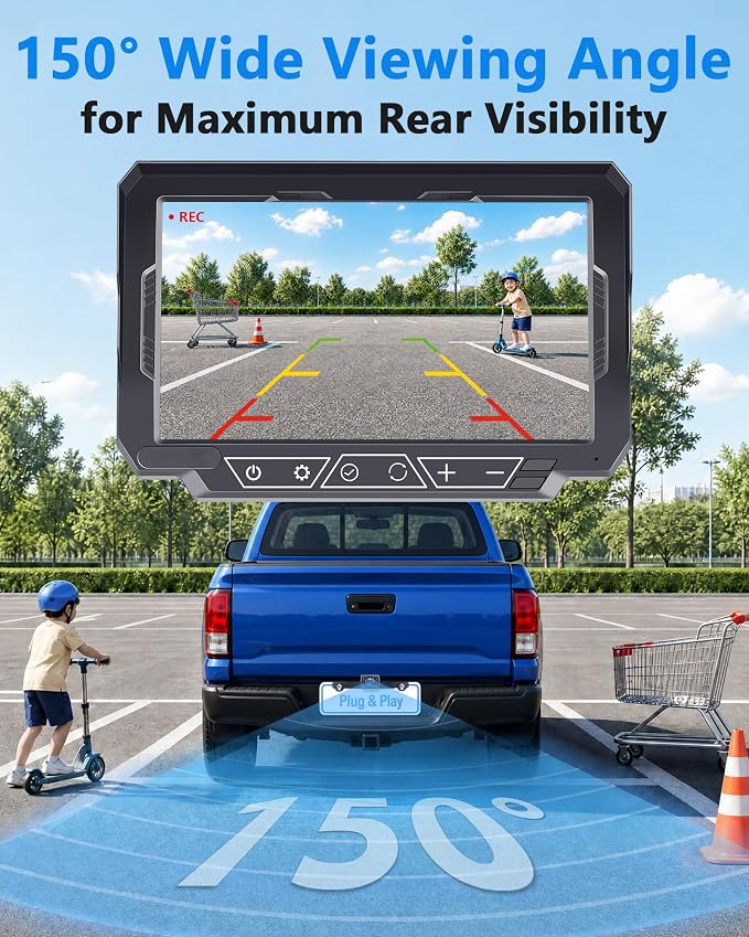 1080P HD 7-Inch Wireless Backup Camera: 15-Min Easy Install Plug & Play - Continuous Loop Recording with One-Button Playback Rear View Camera for Truck Pickup Car SUV Parking Safety Towing Assistance