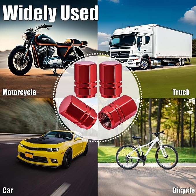 8PCS Tire Valve Stem Caps, with Rubber O-Ring, Corrosion Resistant Leak-Proof, Aluminum Alloy Universal Wheel Valve Covers for Cars, SUV, Trucks, Bikes, Motorcycles, Bicycles(Red)