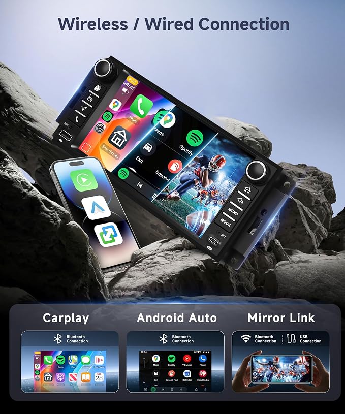 4G+128G Android Car Stereo for Jeep Wrangler 2007-2018 & Jeep Compass 2011-2015 with Wireless CarPlay Android Auto, 7 Inch Car Radio GPS Navigation WiFi SWC Bluetooth FM with Backup Camera