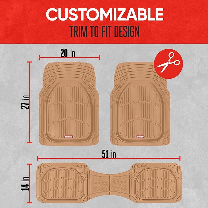 FlexTough Floor Mats for Cars, Beige Deep Dish All-Weather Mats, Waterproof Trim-To Fit Automotive Floor Mats for Cars Trucks SUV, Universal Floor Liner Car Accessories