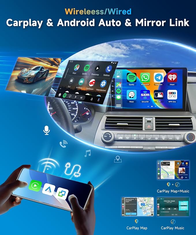 5G WiFi 4Core+64G for Honda Accord 8th 2008-2013 Car Radio with Wireless Carplay/Android Auto,Android Car Stereo 10.1 Inch Touch Screen GPS Navi Bluetooth FM/RDS SWC HD Backup Camera