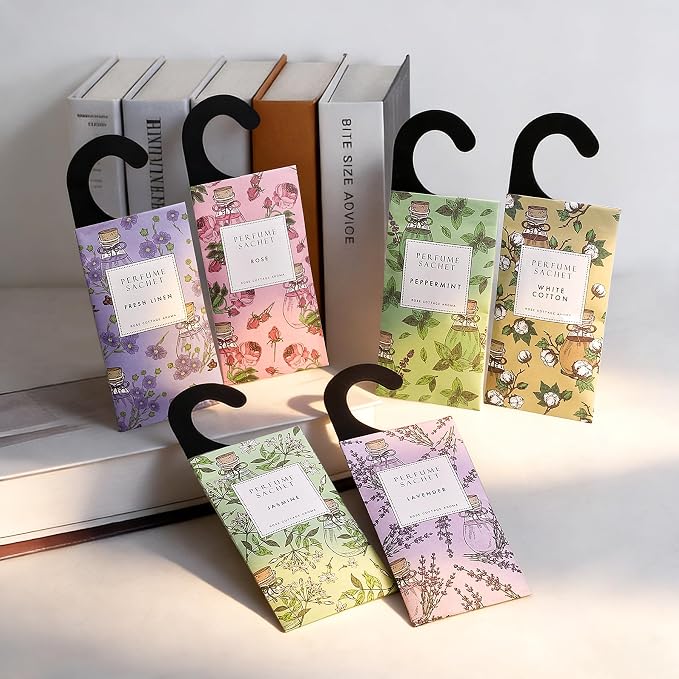 Large 12 Packs Hanging Scented Sachets Long-Lasting Closet Deodorizer Air Freshener Fabric Refresher Odor Eliminator for Drawer Home Fragrance Gift Set（6 Scents）