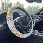 Handmade Crochet White Moon and Sun Car Steering Wheel Covers Universal 14-15 inch for Women and Men (Steer Wheel Cover)