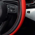 Microfiber Leather Auto Car Steering Wheel Cover, Universal 15 Inch Anti-Slip Wheel Protector, Red