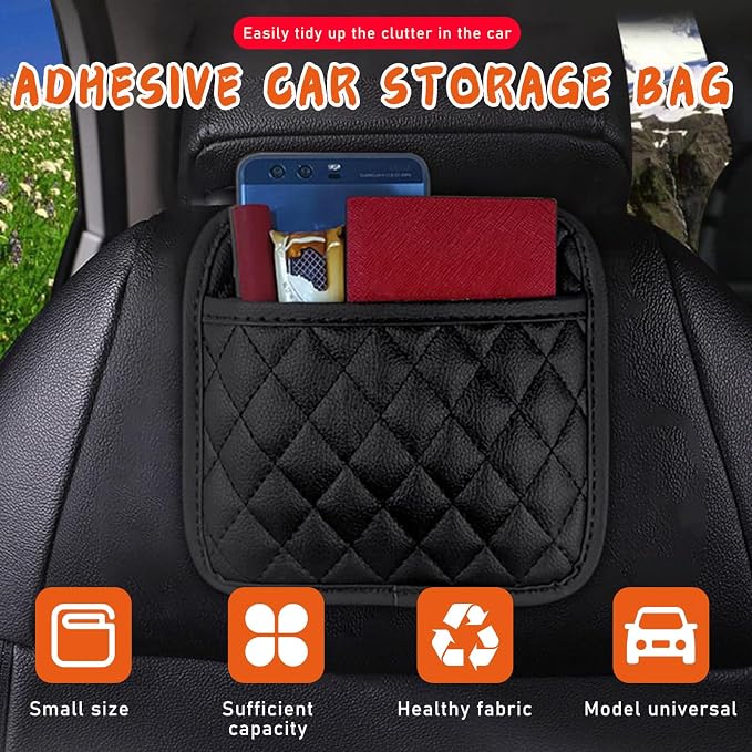 2PCS Car Side Pocket Organizer, Leather Auto Seat Storage Bag for Cell Phone Sunglasses, Waterproof Document Holder Tray Pouch for Vehicle Seat Gap Filler, Car Accessories (Small)