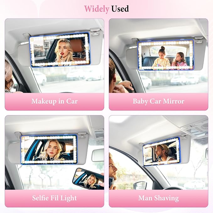 2PCS Car Sun Visor Vanity Mirror - Rechargeable Makeup Mirror with 60 LEDs, 3 Light Modes & Dimmable Touch Control for Cars, Trucks, SUVs, Car Interior Accessories for Women (Blue)