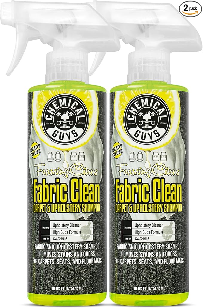 Foaming Citrus Fabric Clean Carpet & Upholstery Cleaner, Ready to Use, Sprayable (for Carpets, Seats & Floor Mats), Safe for Cars, Home, Office, & More, 2-16 fl oz, Citrus Scent