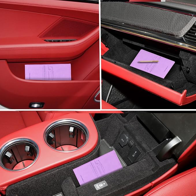 Car Registration and Insurance Card Holder, Vehicle License Document Glove Box Compartment Organizer, Interior Car Accessories for Women Men (Purple)