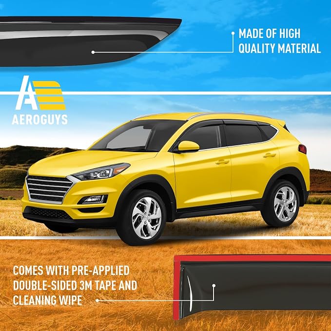 Extra Durable Window Deflectors Tape-On Window Visors Rain Guards Fit for Hyundai Tucson 2016-2021, Sun Visors, Wind Vent for Shades, Exterior Car Accessories - 6pcs. AG0296