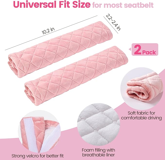 Soft Auto Seat Belt Cover Seatbelt Shoulder Pad Cushions 2 PCS for a More Comfortable Driving Universal Fit for All Cars and Backpack Dirty Pink