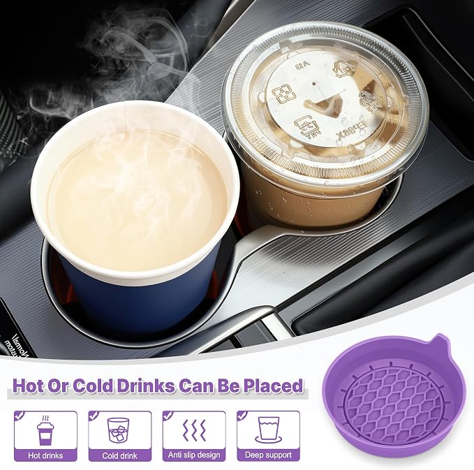 Car Cup Holder Coaster, Silicone Cup Holder Insert, Universal Non-Slip Cup Holders, Car Accessories Interior for Women and Man 4 Pack Light Purple