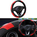 Car Steering Wheel Cover, 15 inch Carbon Fiber Microfiber Anti-Slip Breathable PU Leather Elastic Steering Wheel Protector, Car Interior Accessories for Most Cars (Red)